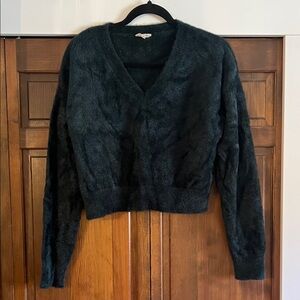 Chelsea & Violet Deep Green V-Neck Fuzzy Sweater